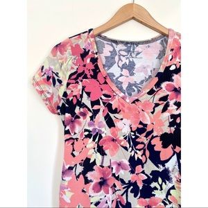 MOTHERHOOD MATERNITY Floral Short Sleeve V Neck Ruched Maternity Top Medium